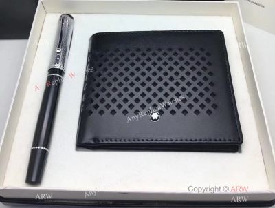 Mont blanc Replicas 2+1 Set Black Skeleton Wallet & Rollerball Pen